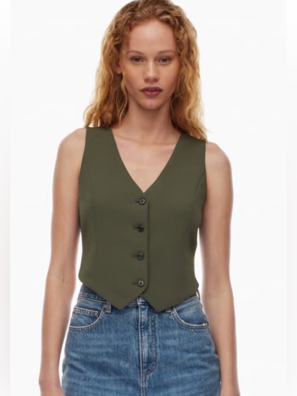Aritzia Wilfred Dark Olive Button-Front V-Neck Pacino Vest Top (Size 2)